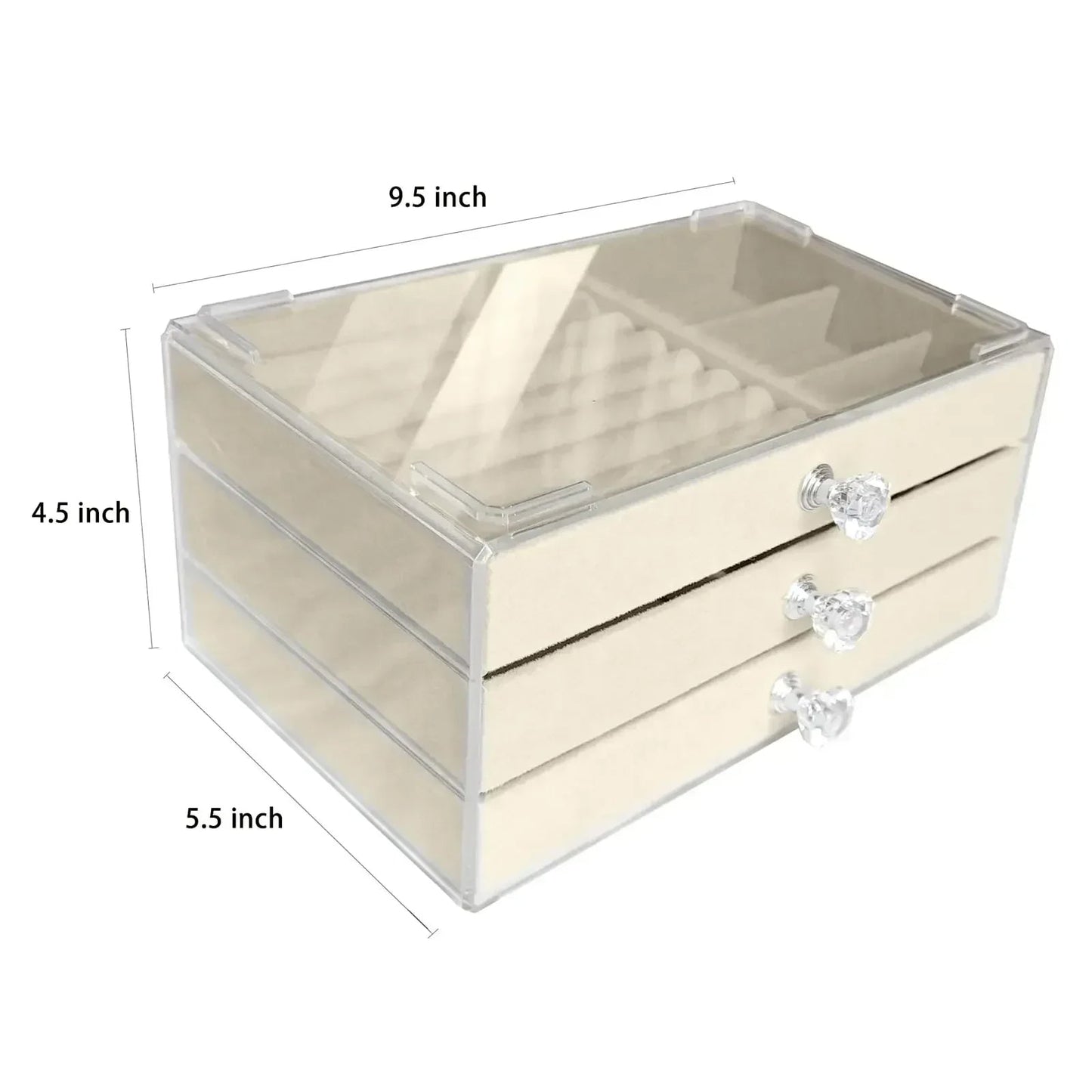 Acrylic Velvet 3-Drawer Jewelry Organizer